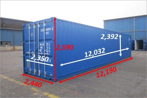 Kích thước thùng container 40 feet thường